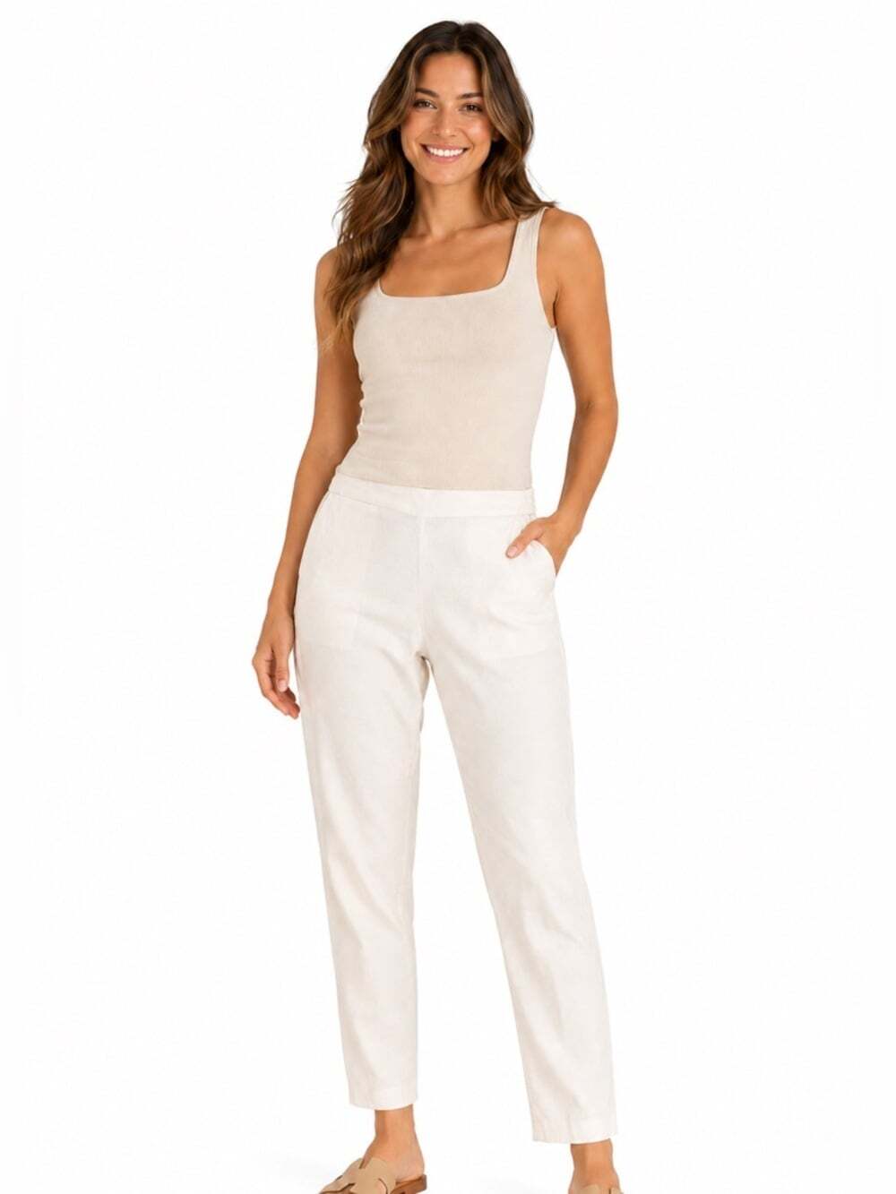 Coastalcore GAP White Linen Blend Capri Cropped Pants Small